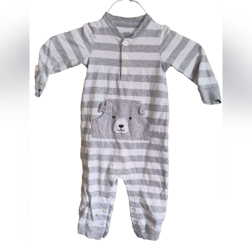 Just One You Bear Romper Winter Fall Gray Stripes Size 12 Months